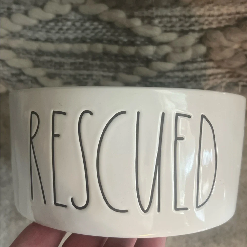 Rae Dunn Rescued Ceramic Pet Bowl - White with Gray Interior - Picture 4 of 4
